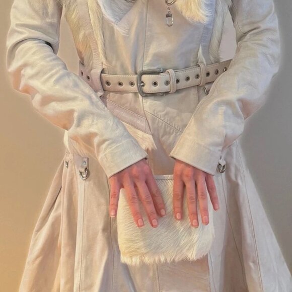 Ritual Fashion White Goat Hide Fur Huntress Coat Jacket Robe Oversize Hood 10 - Picture 9 of 16